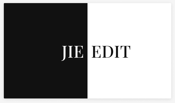 JIEDIT business card front with black and white split wordmark
