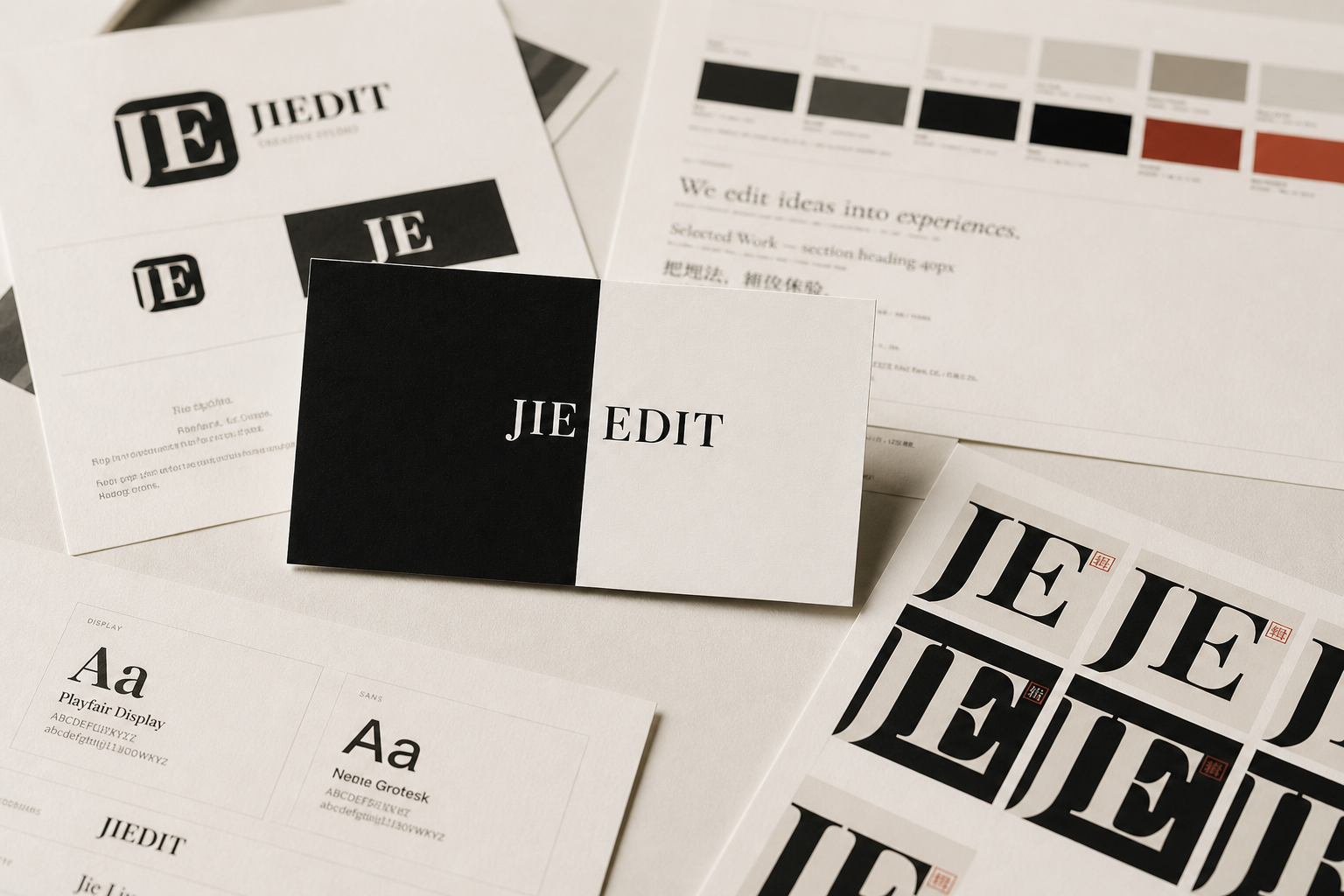 JIEDIT brand identity materials and process documentation